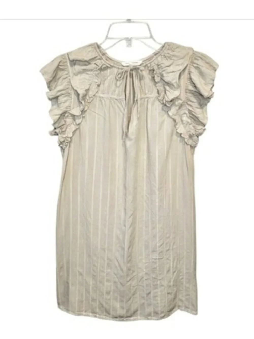 Grade & Gather Women's Mini Dress Size Medium Beige Striped Ruffles Lagenlook - Picture 13 of 14